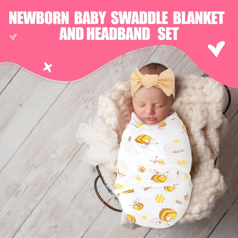 Bunnycool 4 Pack Newborn Preemie Swaddle with Headband Set Premature Swaddle Blanket Baby Clothes for Nicu Newborn Boys Girls(Preemie,Bow Style) - Image 5